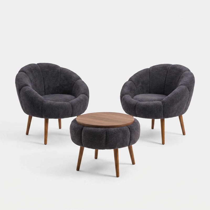 Ørelænestol- og sofabordssæt (3 dele) Atelier Del Sofa Lida Wellsoft (75 x 100 x 42 cm) Antracit, undefined