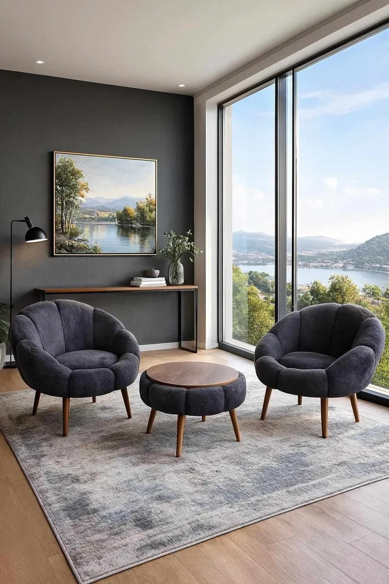 Ørelænestol- og sofabordssæt (3 dele) Atelier Del Sofa Lida Wellsoft (75 x 100 x 42 cm) Antracit - Møbler - Stole & lænestole - Lænestole