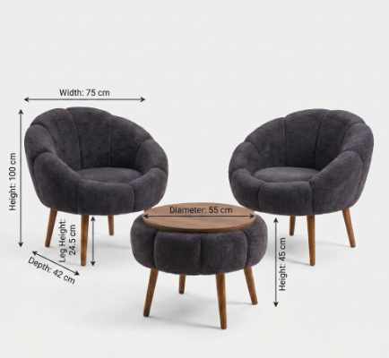 Ørelænestol- og sofabordssæt (3 dele) Atelier Del Sofa Lida Wellsoft (75 x 100 x 42 cm) Antracit - Møbler - Stole & lænestole - Lænestole