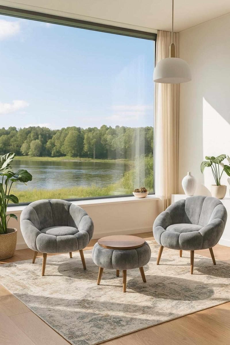 Ørelænestol- og sofabordssæt (3 dele) Atelier Del Sofa Lida Wellsoft (75 x 100 x 42 cm) Grå - Møbler - Stole & lænestole - Lænestole