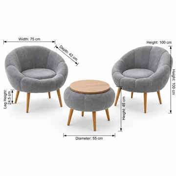 Ørelænestol- og sofabordssæt (3 dele) Atelier Del Sofa Lida Wellsoft (75 x 100 x 42 cm) Grå - Møbler - Stole & lænestole - Lænestole
