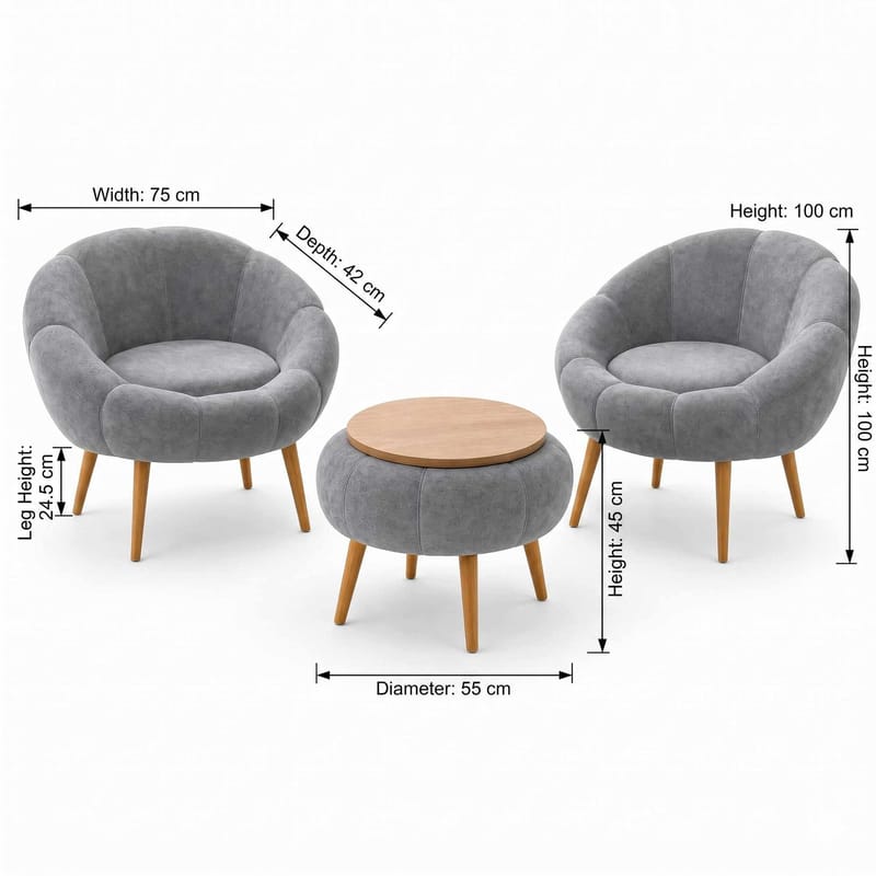Ørelænestol- og sofabordssæt (3 dele) Atelier Del Sofa Lida Wellsoft (75 x 100 x 42 cm) Grå - Møbler - Stole & lænestole - Lænestole