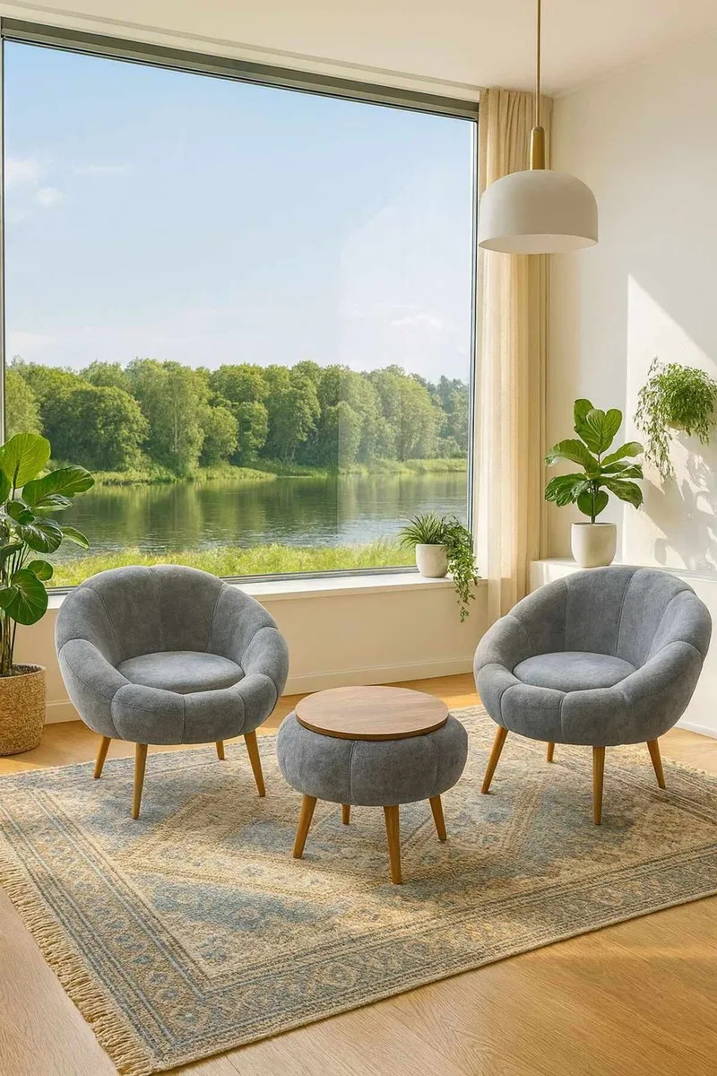 Ørelænestol- og sofabordssæt (3 dele) Atelier Del Sofa Lida Wellsoft (75 x 100 x 42 cm) Grå - Møbler - Stole & lænestole - Lænestole