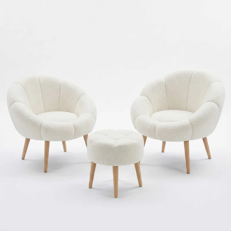 Ørelænestol- og pufsæt (3 dele) Atelier Del Sofa Lida Wellsoft (75 x 100 x 42 cm) Hvid, undefined