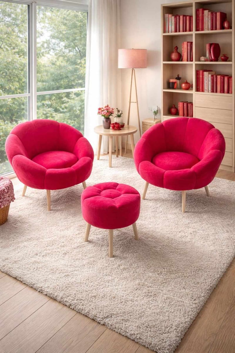 Ørelænestol- og pufsæt (3 dele) Atelier Del Sofa Lida Wellsoft (75 x 100 x 42 cm) Fuchsia - Møbler - Stole & lænestole - Lænestole
