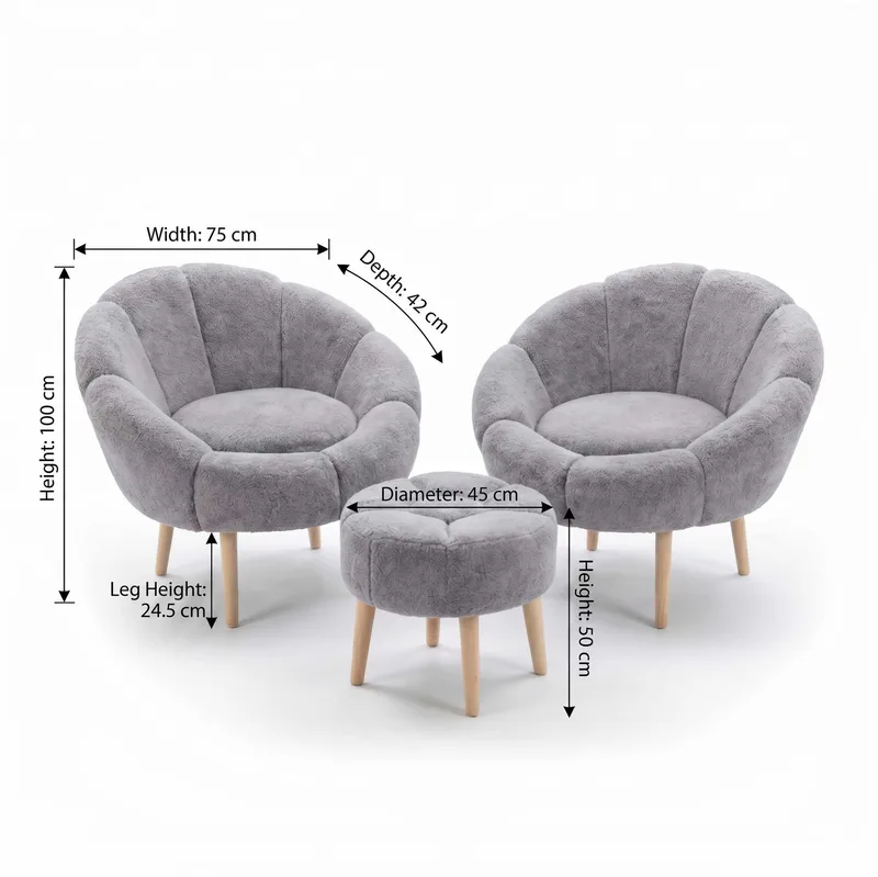 Ørelænestol- og pufsæt (3 dele) Atelier Del Sofa Lida Wellsoft (75 x 100 x 42 cm) Grå - Møbler - Stole & lænestole - Lænestole