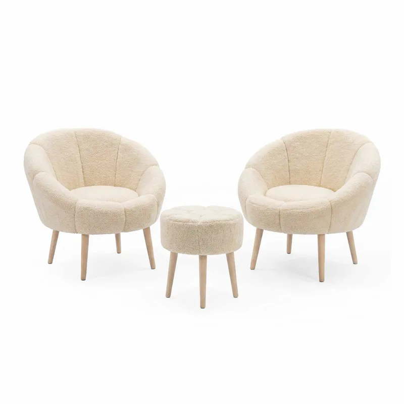 Ørelænestol- og pufsæt (3 dele) Atelier Del Sofa Lida Wellsoft (75 x 100 x 42 cm) Creme, undefined