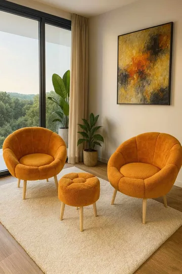 Ørelænestol- og pufsæt (3 dele) Atelier Del Sofa Lida Wellsoft (75 x 100 x 42 cm) Orange - Møbler - Stole & lænestole - Lænestole