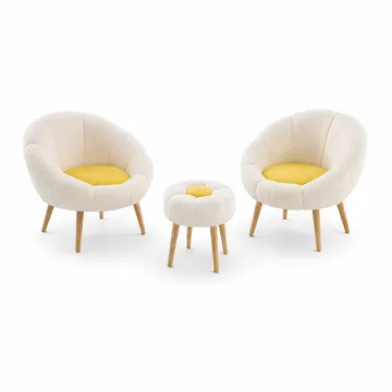 Ørelænestol- og pufsæt (3 dele) Atelier Del Sofa Lida Wellsoft (75 x 100 x 42 cm) Hvid gul