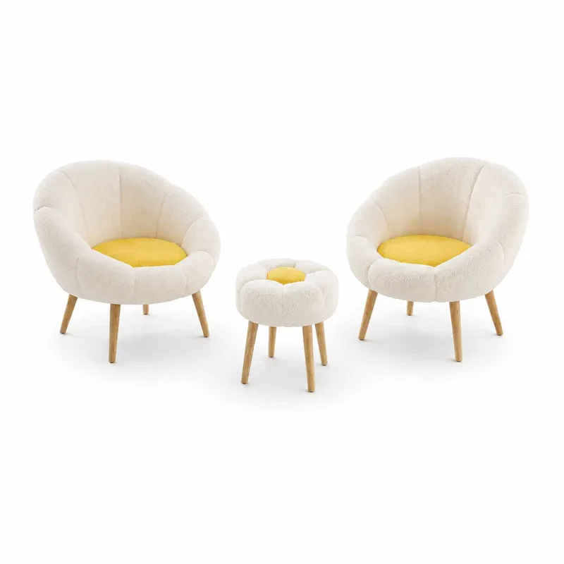 Ørelænestol- og pufsæt (3 dele) Atelier Del Sofa Lida Wellsoft (75 x 100 x 42 cm) Hvid gul, undefined