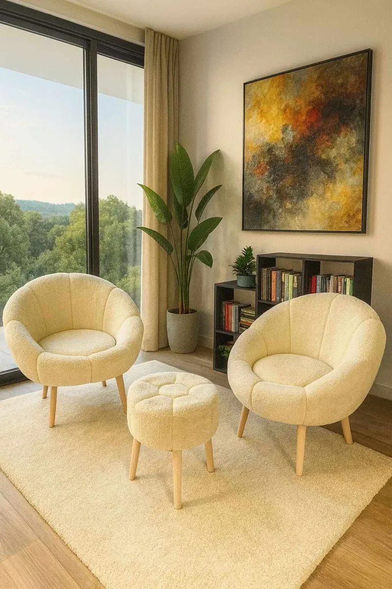 Ørelænestol- og pufsæt (3 dele) Atelier Del Sofa Lida Wellsoft (75 x 100 x 42 cm) Creme - Møbler - Stole & lænestole - Lænestole