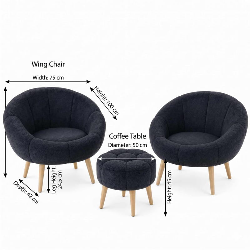 Ørelænestol- og pufsæt (3 dele) Atelier Del Sofa Lida Wellsoft (75 x 100 x 42 cm) Antracit - Møbler - Stole & lænestole - Lænestole