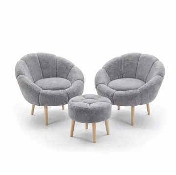 Ørelænestol- og pufsæt (3 dele) Atelier Del Sofa Lida Wellsoft (75 x 100 x 42 cm) Grå