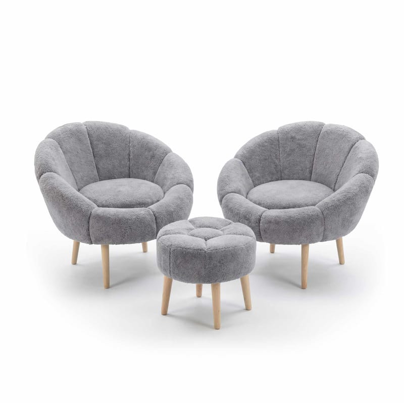 Ørelænestol- og pufsæt (3 dele) Atelier Del Sofa Lida Wellsoft (75 x 100 x 42 cm) Grå, undefined