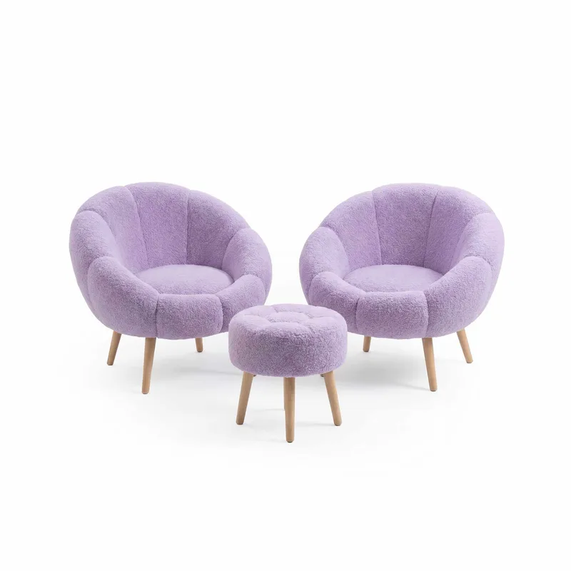Ørelænestol- og pufsæt (3 dele) Atelier Del Sofa Lida Wellsoft (75 x 100 x 42 cm) Lilla, undefined