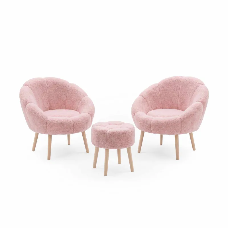 Ørelænestol- og pufsæt (3 dele) Atelier Del Sofa Lida Wellsoft (75 x 100 x 42 cm) Lyserød, undefined