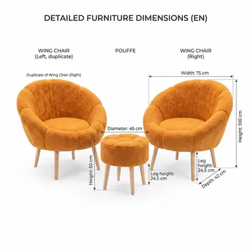 Ørelænestol- og pufsæt (3 dele) Atelier Del Sofa Lida Wellsoft (75 x 100 x 42 cm) Orange - Møbler - Stole & lænestole - Lænestole