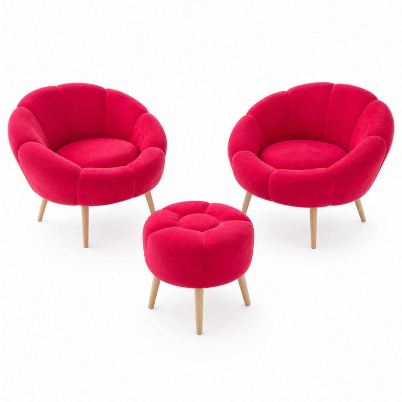 Ørelænestol- og pufsæt (3 dele) Atelier Del Sofa Lida Wellsoft (75 x 100 x 42 cm) Fuchsia, undefined