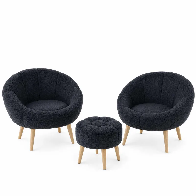 Ørelænestol- og pufsæt (3 dele) Atelier Del Sofa Lida Wellsoft (75 x 100 x 42 cm) Antracit, undefined