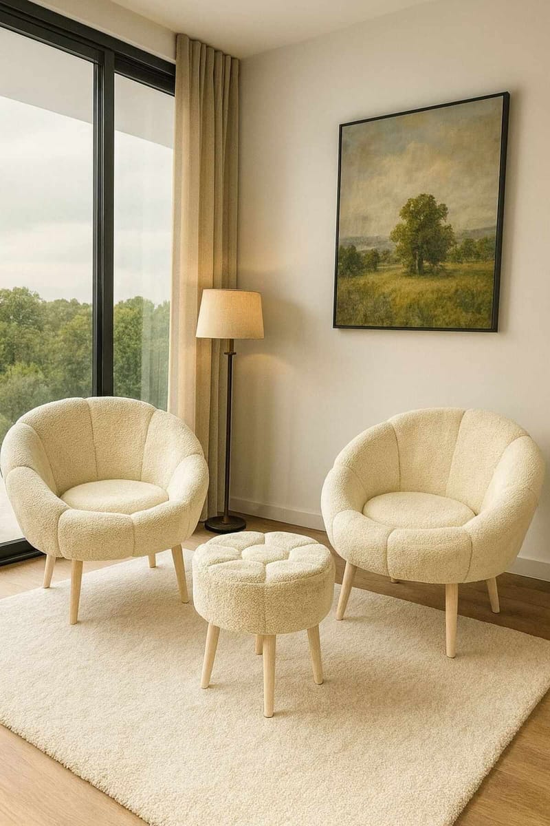 Ørelænestol- og pufsæt (3 dele) Atelier Del Sofa Lida Wellsoft (75 x 100 x 42 cm) Creme - Møbler - Stole & lænestole - Lænestole
