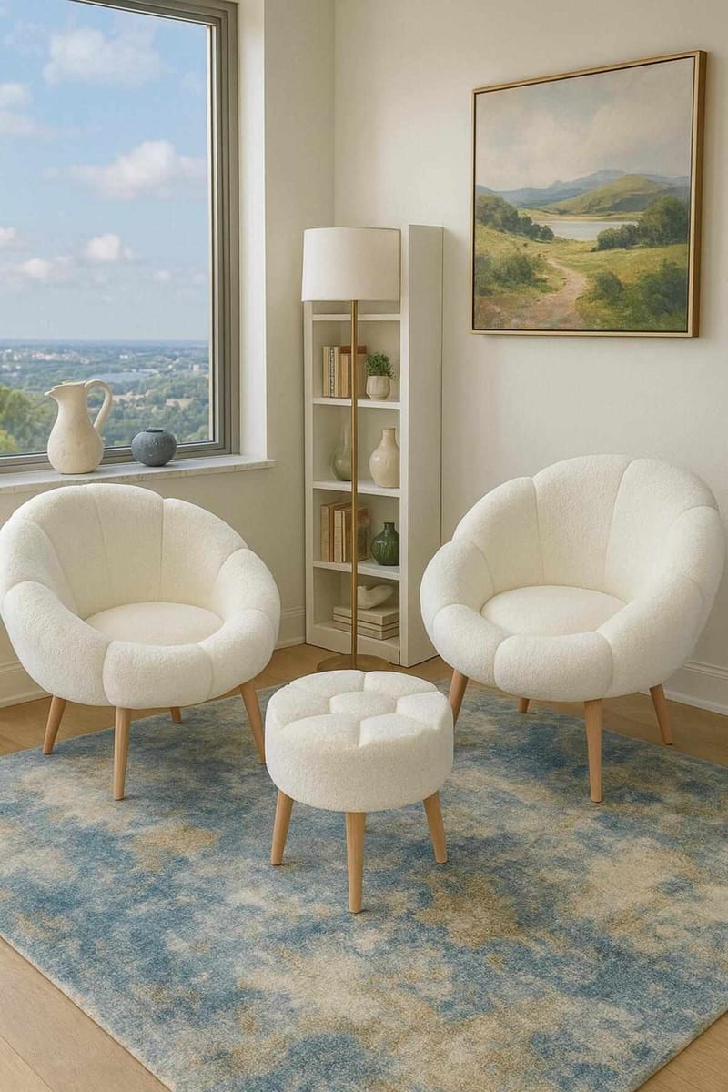 Ørelænestol- og pufsæt (3 dele) Atelier Del Sofa Lida Wellsoft (75 x 100 x 42 cm) Hvid - Møbler - Stole & lænestole - Lænestole