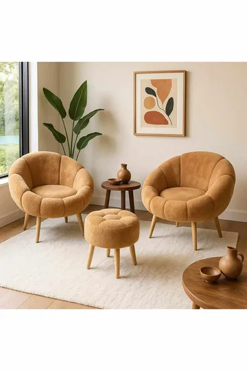 Ørelænestol- og pufsæt (3 dele) Atelier Del Sofa Lida Wellsoft (75 x 100 x 42 cm) Brun - Møbler - Stole & lænestole - Lænestole