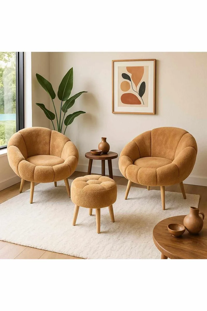 Ørelænestol- og pufsæt (3 dele) Atelier Del Sofa Lida Wellsoft (75 x 100 x 42 cm) Brun - Møbler - Stole & lænestole - Lænestole
