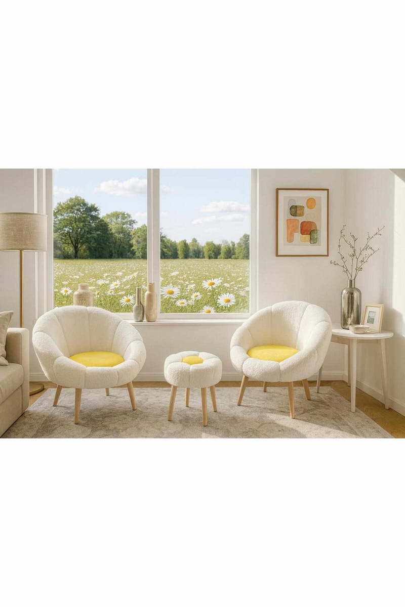Ørelænestol- og pufsæt (3 dele) Atelier Del Sofa Lida Wellsoft (75 x 100 x 42 cm) Hvid gul - Møbler - Stole & lænestole - Lænestole