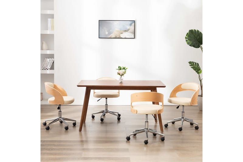 Drejelige Spisebordsstole 2 Stk. Böjet Træ & Kunstlæder Crem - Spisebordsstole & køkkenstole - Armstole