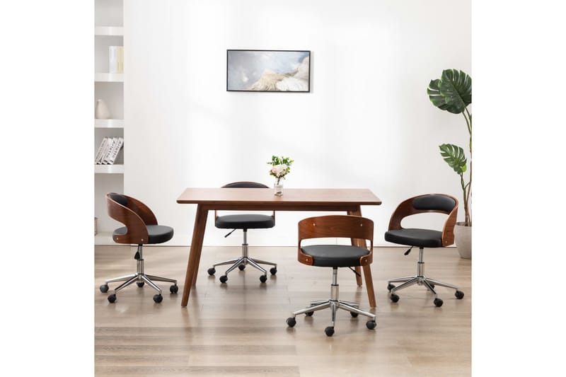Drejelige Spisebordsstole 4 Stk. Böjet Træ & Kunstlæder Sort - Spisebordsstole & køkkenstole - Armstole