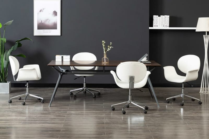 Drejelige Spisebordsstole 4 Stk. Kunstlæder Hvid - Spisebordsstole & køkkenstole - Armstole