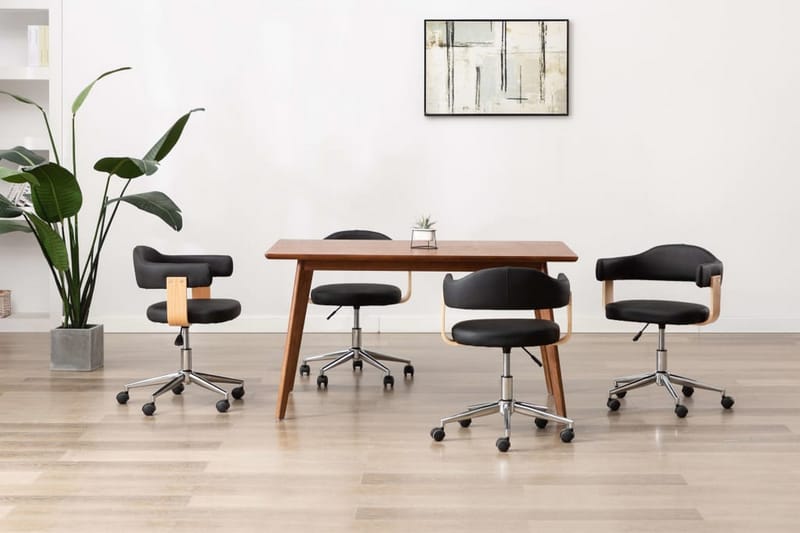 Drejelige Spisebordsstole 4 Stk. Kunstlæder Sort - Spisebordsstole & køkkenstole - Armstole