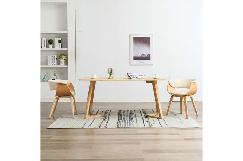 spisebordsstole 2 stk. bøjet træ og kunstlæder cremefarvet - Creme - Spisebordsstole & køkkenstole - Armstole