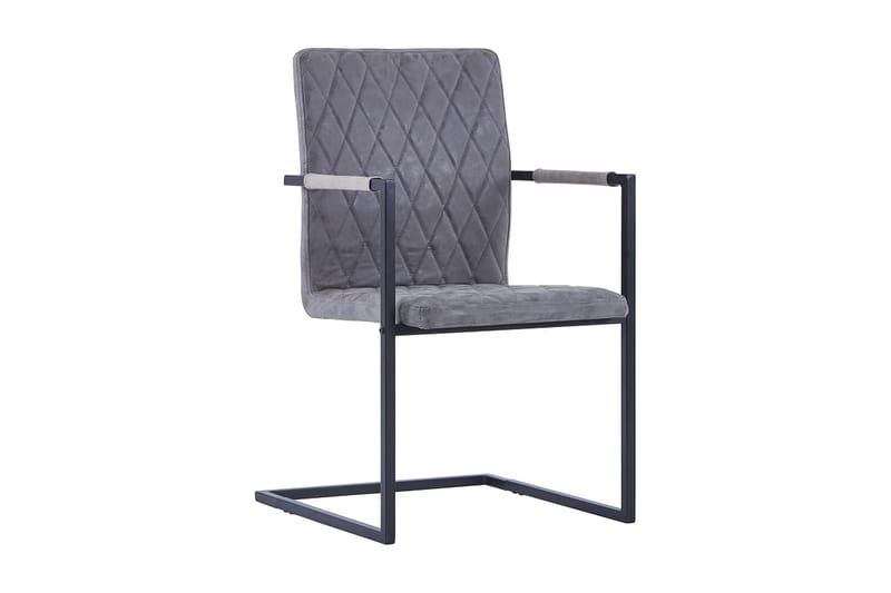Spisebordsstole 2 Stk. Fritbærende Mørkegrå Kunstlæder - Grå - Spisebordsstole & køkkenstole - Armstole