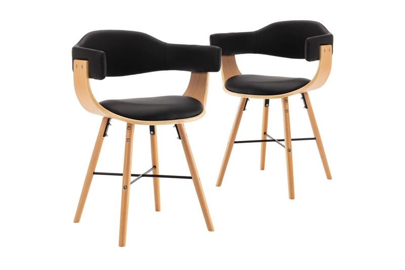 Spisebordsstole 2 stk. kunstlæder og bøjet træ sort - Sort - Spisebordsstole & køkkenstole - Armstole