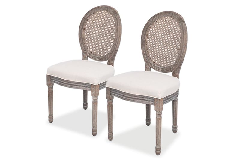 Spisebordsstole 2 Stk. Linned Og Rattan - Creme - Spisebordsstole & køkkenstole - Armstole