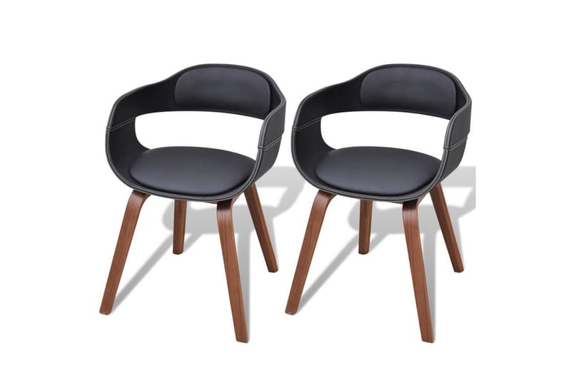 Spisebordsstole 2 Stk. Med Formspændt Træstel Kunstlæder - Sort - Spisebordsstole & køkkenstole - Armstole