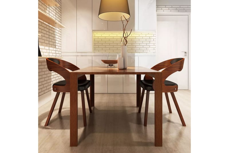 Spisebordsstole 2 Stk. Med Træstel Brun Kunstlæder - Brun - Spisebordsstole & køkkenstole - Armstole