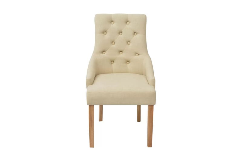 Spisebordsstole 4 Stk. Egetræ Stof Cremefarvet - Creme - Møbler - Stole & lænestole - Armstole