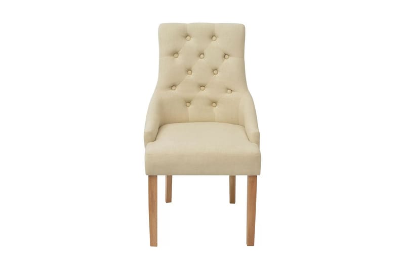 Spisebordsstole 4 Stk. Egetræ Stof Cremefarvet - Creme - Spisebordsstole & køkkenstole - Armstole