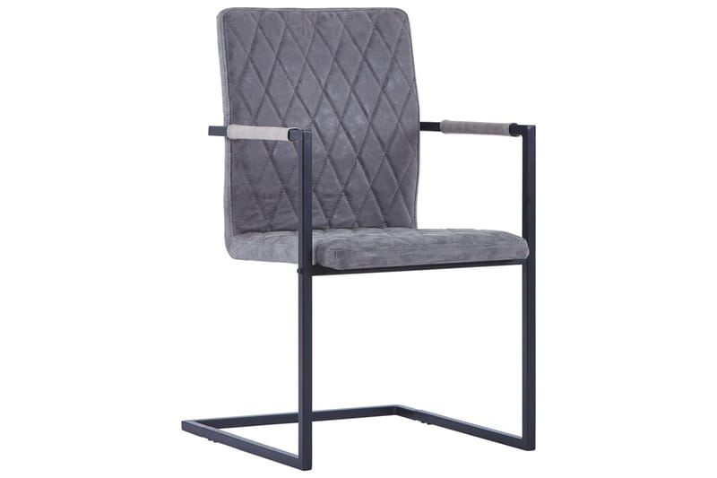 Spisebordsstole 4 Stk. Fritbærende Mørkegrå Kunstlæder - Grå - Spisebordsstole & køkkenstole - Armstole
