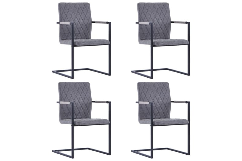 Spisebordsstole 4 Stk. Fritbærende Mørkegrå Kunstlæder - Grå - Spisebordsstole & køkkenstole - Armstole