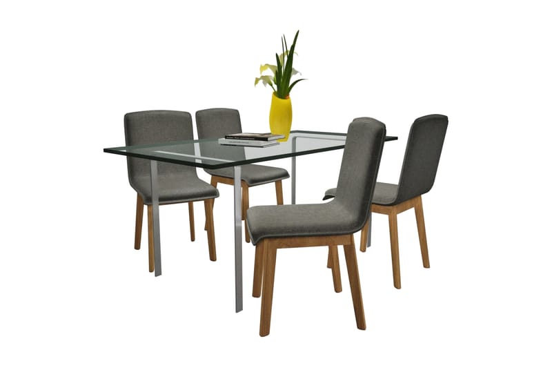 Spisebordsstole 4 Stk. Lysegråt Stof Massivt Egetræ - Grå - Spisebordsstole & køkkenstole - Armstole