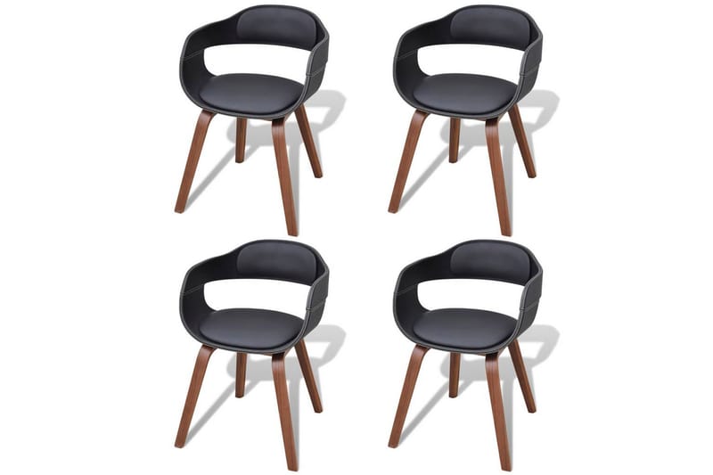 Spisebordsstole 4 Stk. Med Formspændt Træstel Kunstlæder - Sort - Spisebordsstole & køkkenstole - Armstole