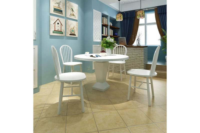 Spisebordsstole 4 Stk. Træ Hvid Rund - Hvid - Spisebordsstole & køkkenstole - Armstole