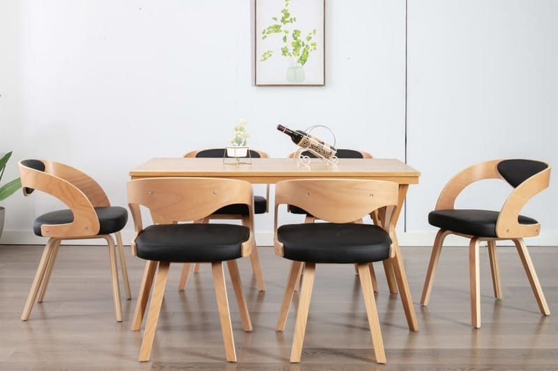 spisebordsstole 6 stk. bøjet træ og kunstlæder sort - Spisebordsstole & køkkenstole - Armstole