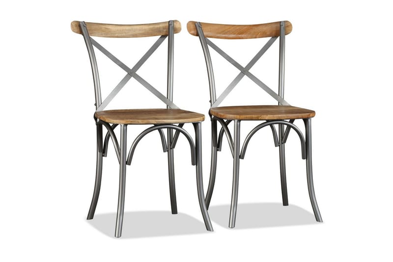 Spisebordsstole 6 Stk. Massivt Mangotræ Og Stål Krydsryglæn - Flerfarvet - Spisebordsstole & køkkenstole - Armstole