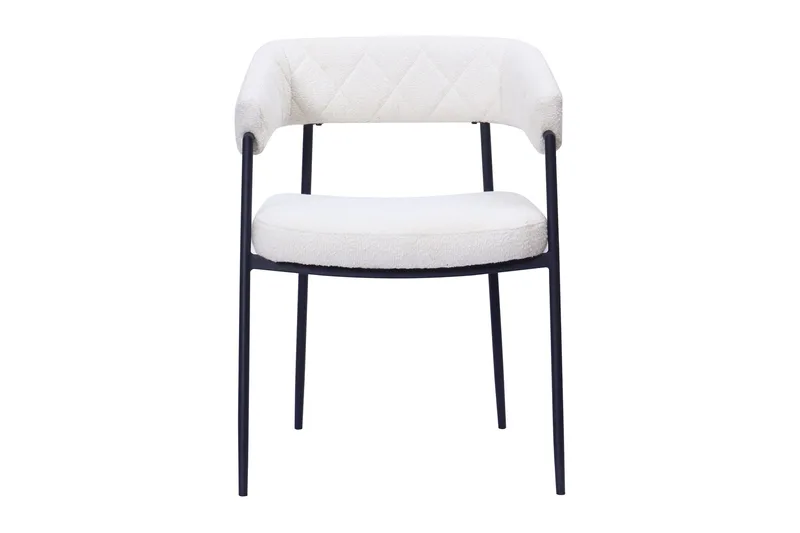 Ayana Spisestol med armlæn, Hvid bouclé / Metalben sort