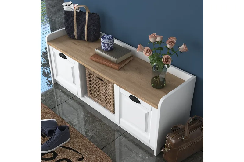 Caraway Skobænk 120x45 cm Hvid/Brun - Hanah Home - Møbler - Stole & lænestole - Bænke - Skohylde med bænk