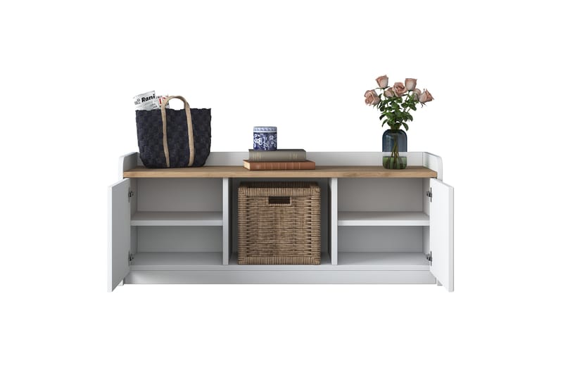 Caraway Skobænk 120x45 cm Hvid/Brun - Hanah Home - Møbler - Stole & lænestole - Bænke - Skohylde med bænk
